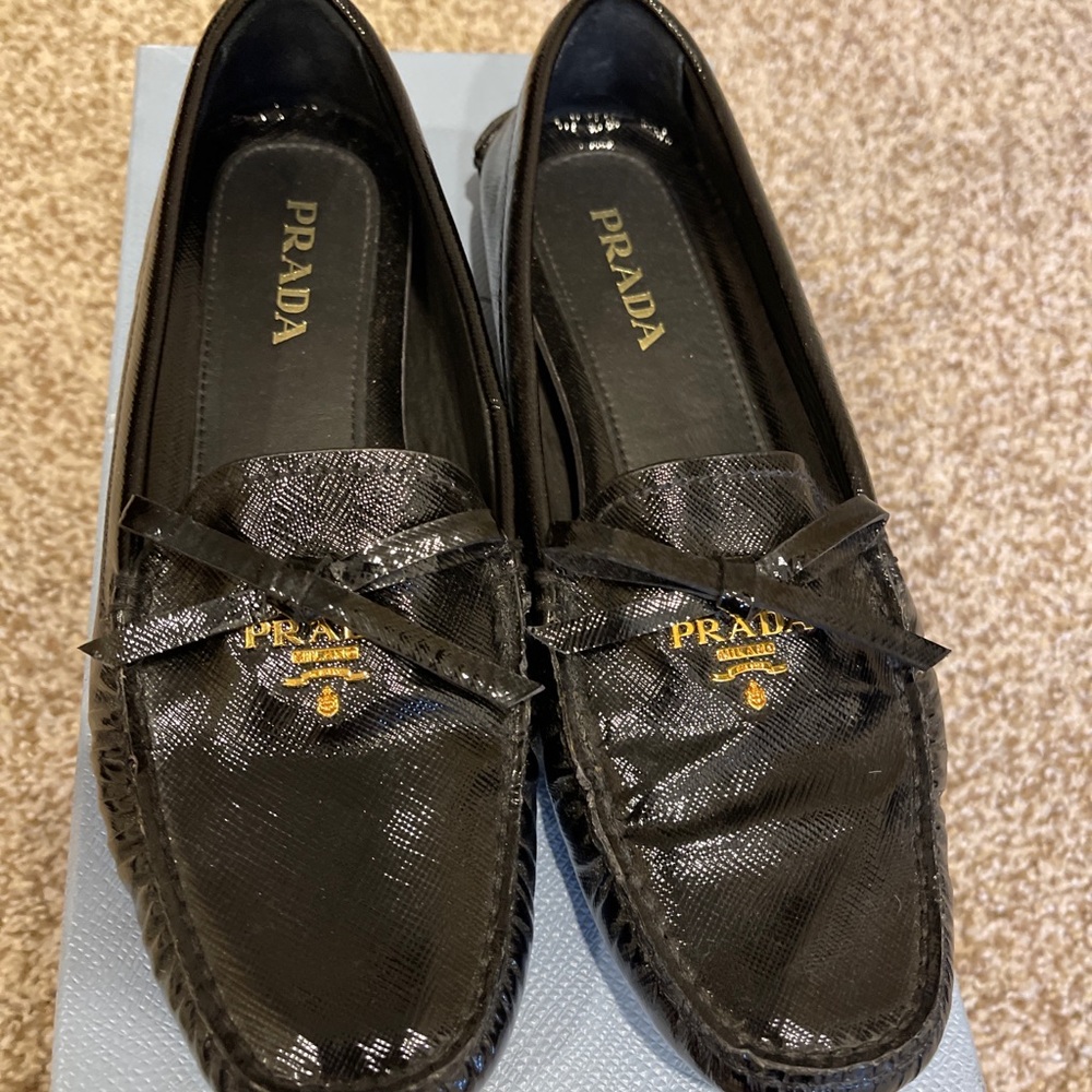 Prada Black Patent Leather Bow Loafer US 7